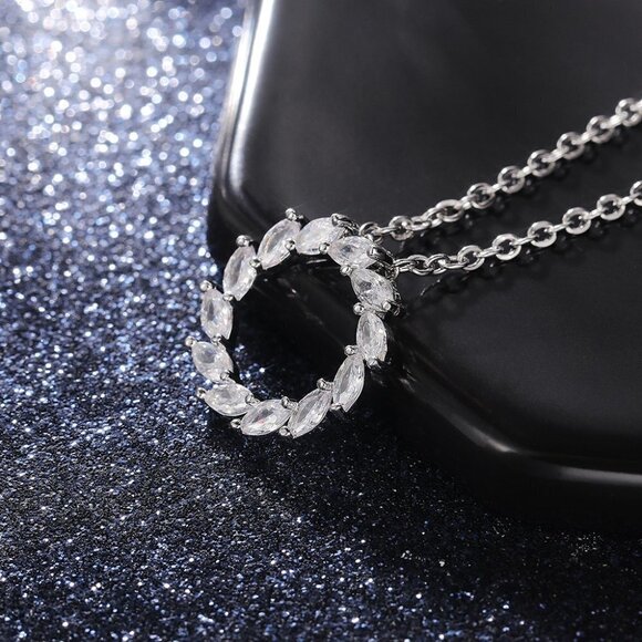 💝 Simple Shiny Hollow Round Many Marquis CZ Necklace for Women, EVGG1108 - Picture 1 of 6